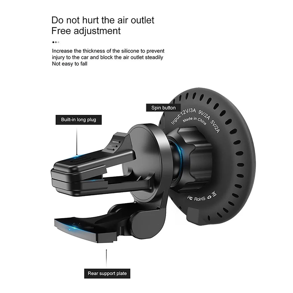 Magnetic Wireless Car Charger W/ Air Vent Mount